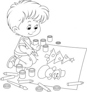 Coloriage Enfant Qui Dessine Coloriage Un Enfant Et son Dessin De Noël Tipirate