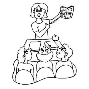 Coloriage Enfant Qui écrit Coloriage Les élèves En Classe Avec Leur Enseignante