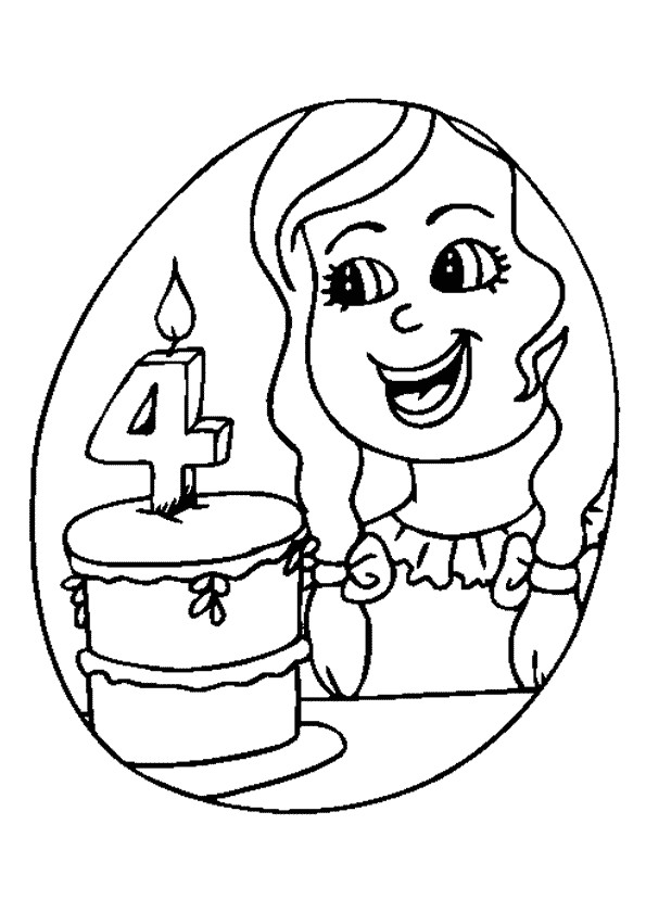 Coloriage Gateau 4 Ans A Colorier La Fillette Qui Va souffler La Bougie Pour Ses 4