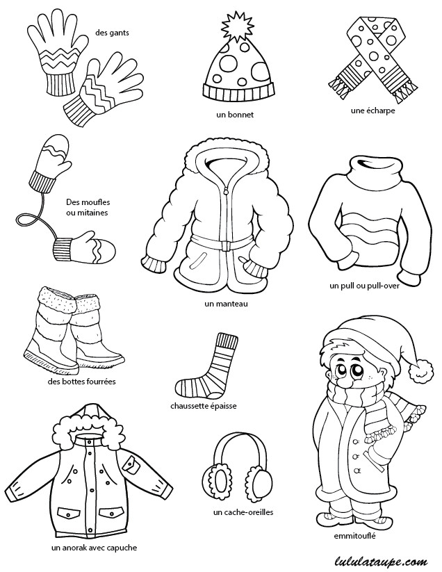 Coloriage Habits D Hiver Imagier Gratuit à Imprimer L Hiver Les Vêtements