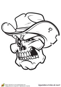 Coloriage Halloween Tete De Mort Tête De Mort Avec Un Chapeau De Cowboy à Colorier