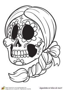 Coloriage Halloween Tete De Mort Tête De Mort En Sucre Mexicaine à Colorier