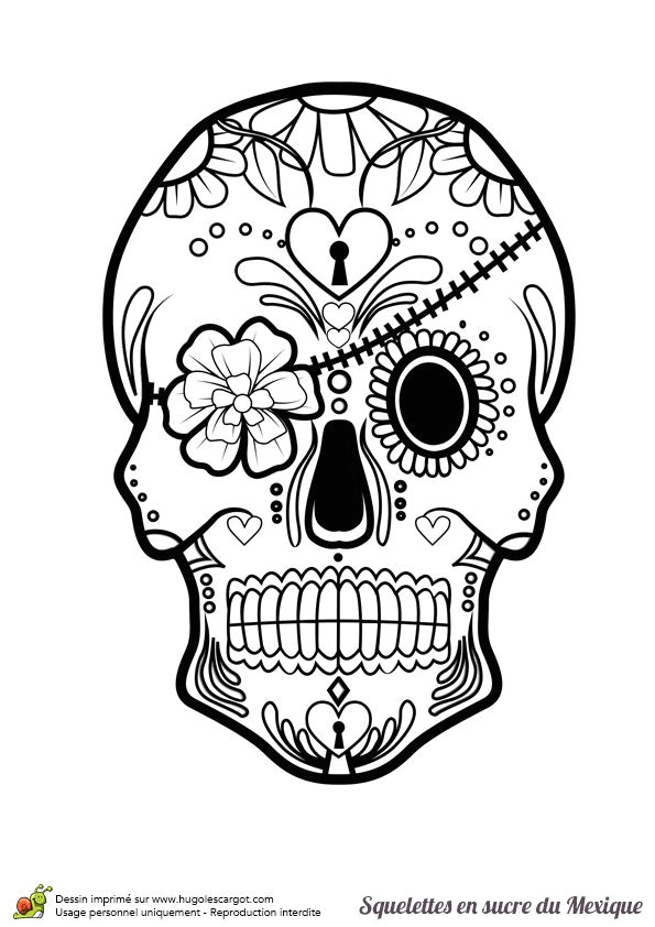 Coloriage Halloween Tete De Mort Une Tête De Mort En Sucre Mexicain à Colorier Avec son