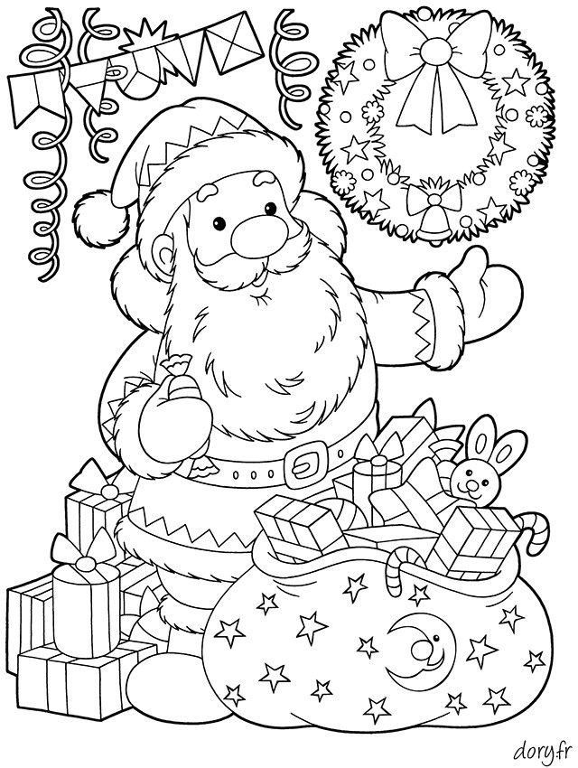 Coloriage Hotte De Noel Coloriage Le Père Noël Et Sa Hotte Remplie De Cadeaux