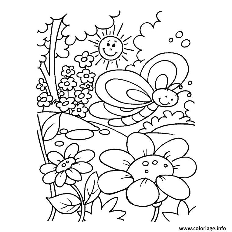 Coloriage La Nature Au Printemps Coloriage Nature Printemps soleil Fleurs Jecolorie