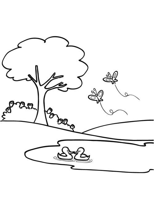 Coloriage La Nature Au Printemps Dessin Simple Printemps