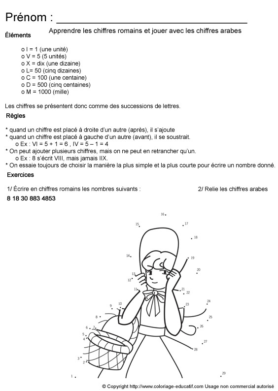 Coloriage Magique Petit Chaperon Rouge Coloriage Educatif Chiffres Romains écris Ces Chiffres