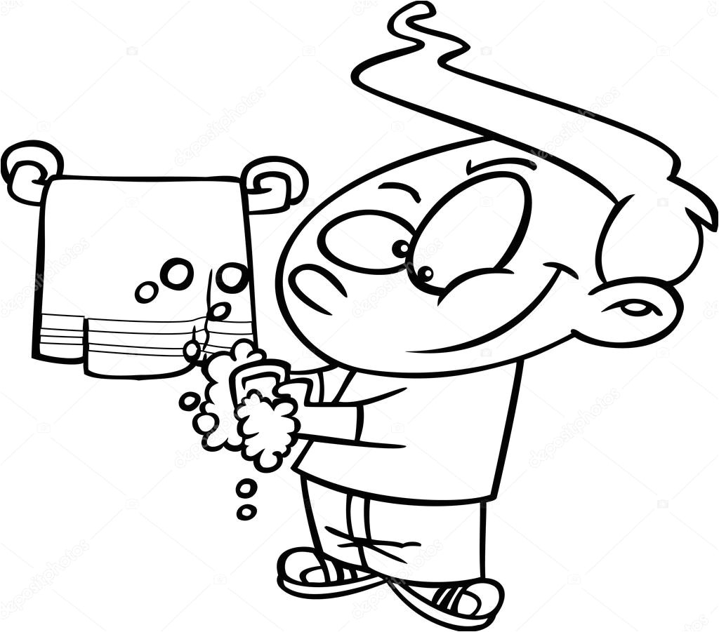 Coloriage Mains Qui Applaudissent Vecteur D Un Garçon Propre Caricature Lave Les Mains