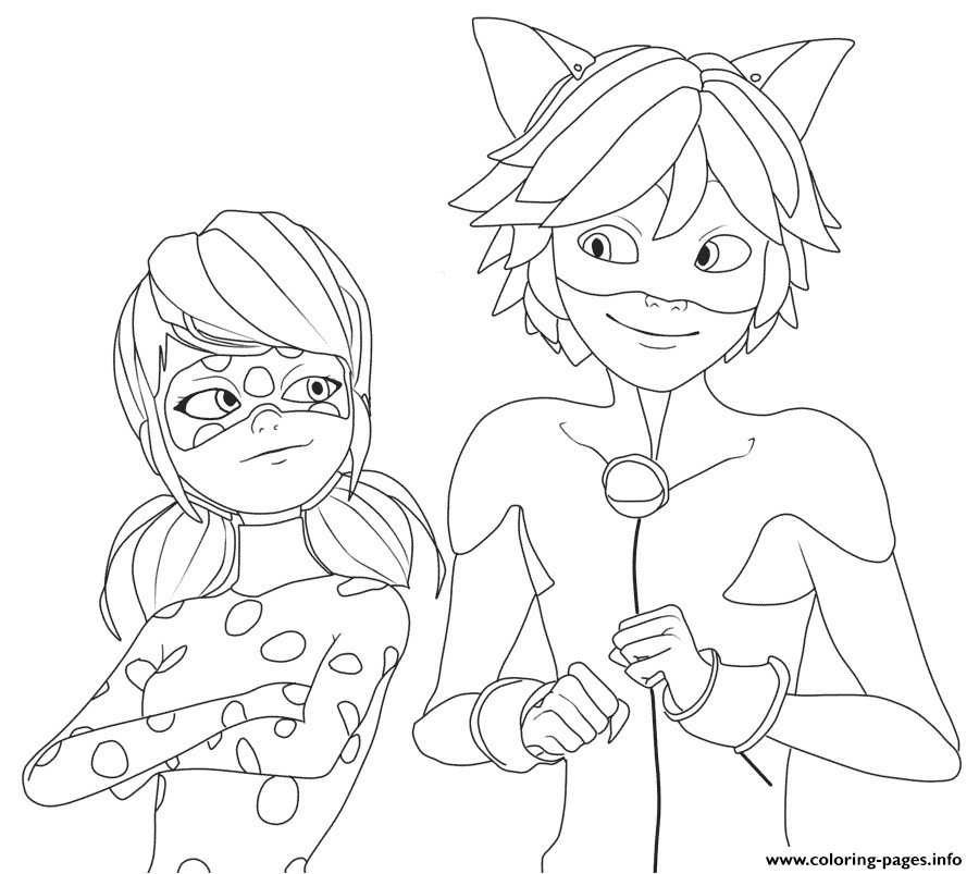 Coloriage Miraculous Et Chat Noir Print Miraculous Ladybug and Cat Noir Very Happy Coloring