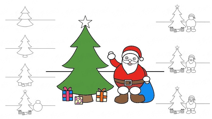 Coloriage Pere Noel Cadeaux Dessin De No L Facile   Reproduire
