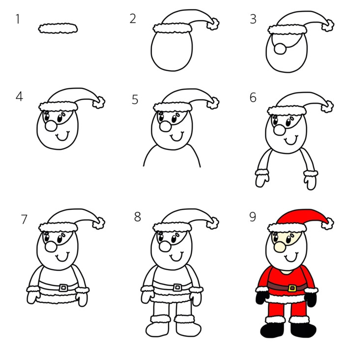 Coloriage Pere Noel Cadeaux Dessin De No L Facile   Reproduire