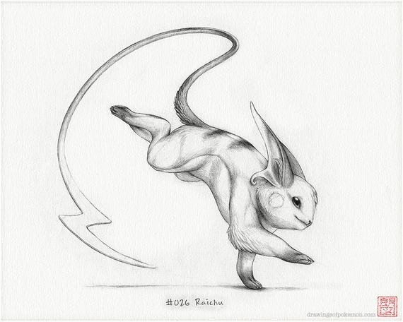 Coloriage Pikachu Et Raichu Raichu 8 X 10" Print Pokemon Drawing Art Artwork Gaming Nintendo Decor