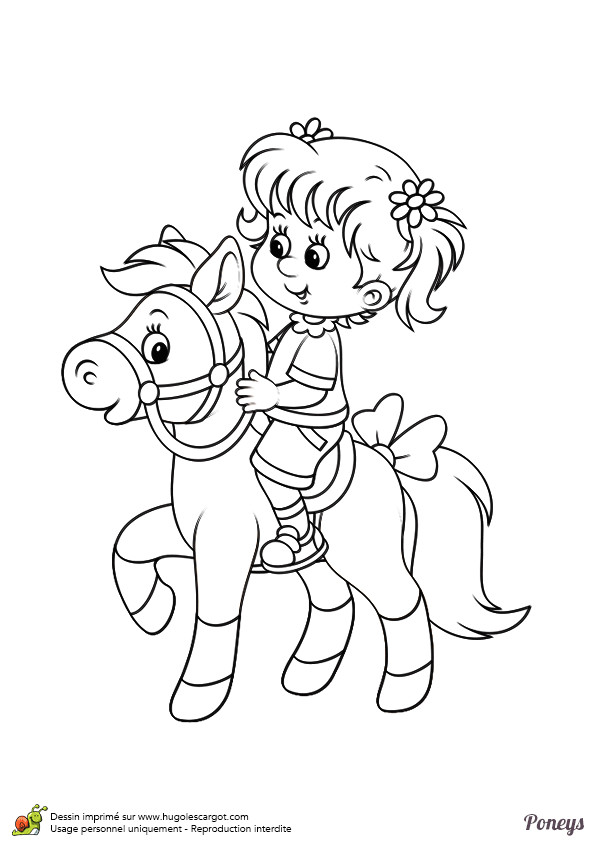 Coloriage Poney Et Cheval Une Petite Fille Sur Le Dos De son Poney Dessin à