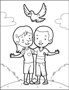 Coloriage Pour La Paix Coloriages Amis Et Une Colombe De La Paix Fr Hellokids