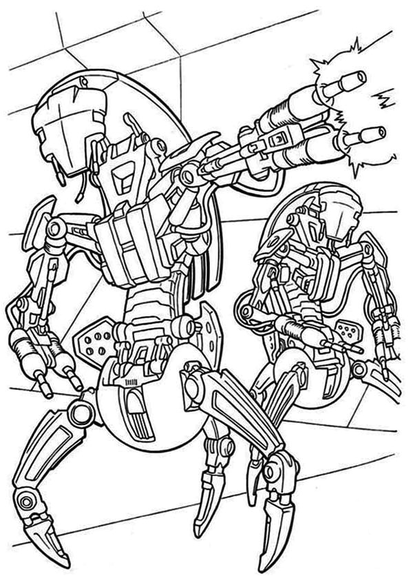 Coloriage Star Wars Droide Droidekas Shooting Laser Gun In Star Wars Coloring Page