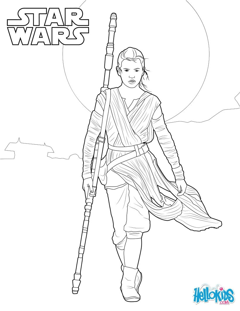 Coloriage Star Wars Rey Coloriages Rey Le Réveil De La force Fr Hellokids