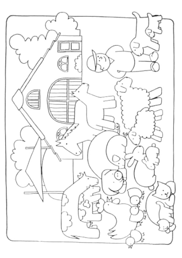 Coloriage Sur Les Animaux De La Ferme Dessin à Colorier Du Fermier Avec son Cheptel D’animaux De