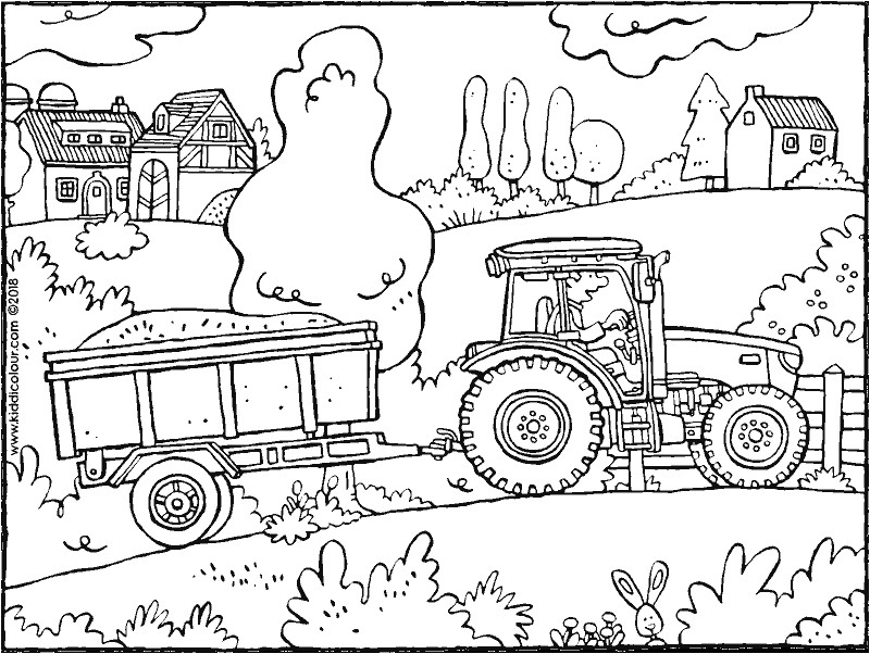 Coloriage Tracteur Avec Remorque Sur La Route Kleurprenten Kiddicoloriage