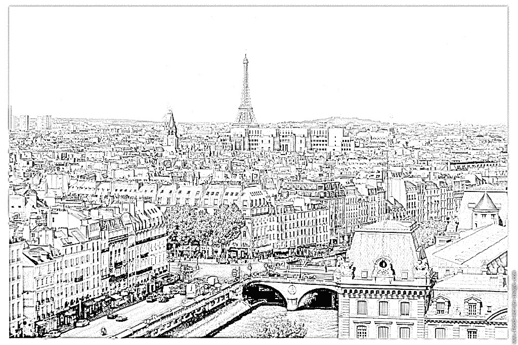 Coloriage Ville De Paris Coloriage France Paris En Fond La tour Eiffel à Imprimer