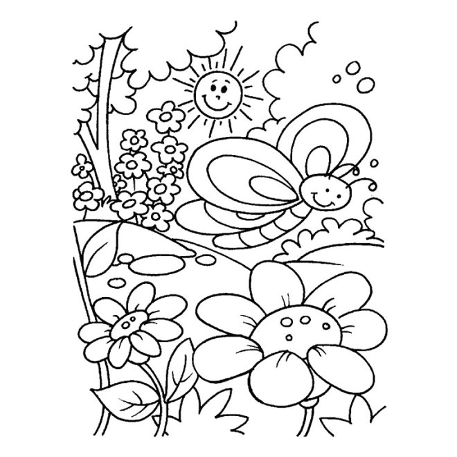 Coloriages Sur Les Fleurs Pour Enfant Coloriage Jardin Fleurs sous Le soleil Dessin Gratuit à