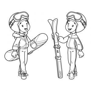 Jeux De Coloriage De Fille Et Garçon Coloriage à Imprimer Un Garçon Et Une Fille Vont Skier