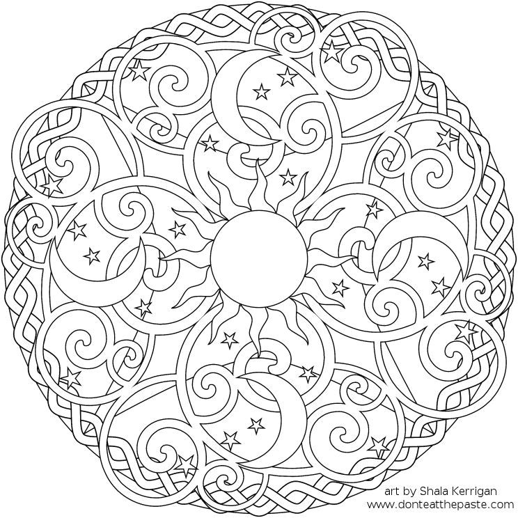 Jeux De Coloriage De Rosace Celestial Mandala Box Card and Coloring Page