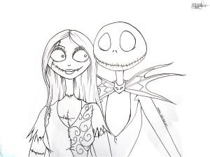 Jeux Flash De Coloriage Jack and Sally Lineart by Wolfsnightsong