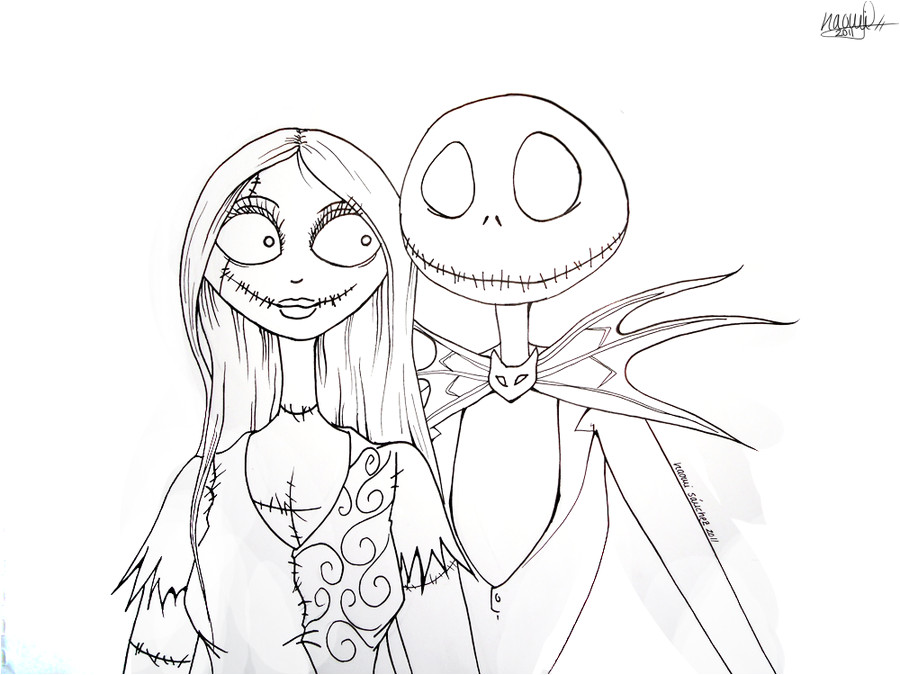 Jeux Flash De Coloriage Jack and Sally Lineart by Wolfsnightsong