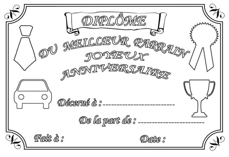 Le Meilleur Du Coloriage Coloriage Diplôme Anniversaire Parrain Et ...
