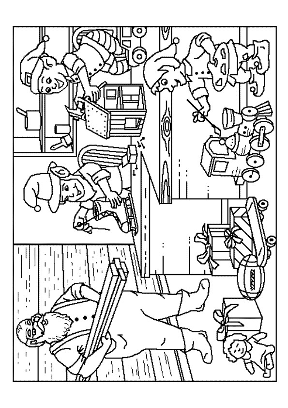 Pere Noel Et Ses Lutins Coloriage Illustration à Colorier De Père Noël Avec Ses Amis Lutins