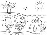 Coloriage à La Plage Coloriage Plage Tropicale Garcon Nage Poisson soleil