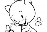 Coloriage Chats Et Chatons Sur Hugolescargot Com Coloriage D’un Petit Chaton Avec Des Papillons Posés Sur