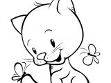 Coloriage Chats Et Chatons Sur Hugolescargot Com Coloriage D’un Petit Chaton Avec Des Papillons Posés Sur