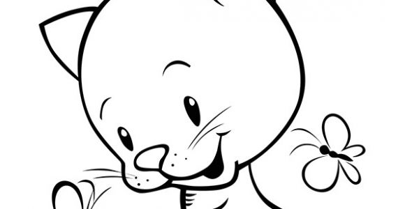 Coloriage Chats Et Chatons Sur Hugolescargot Com Coloriage D’un Petit Chaton Avec Des Papillons Posés Sur