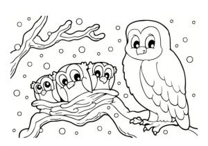 Coloriage D Hiver Gratuit à Imprimer Coloriage Une Chouette Et Ses Enfants Dessin Gratuit à