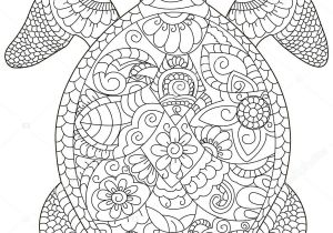 Coloriage De tortue Gratuit tortue De Mer Vector De Coloriage Pour Adultes — Image