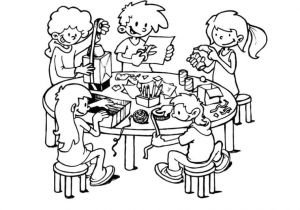 Coloriage Enfant Qui écrit Coloriage Groupe D Enfants Seance Bricolage Dessin