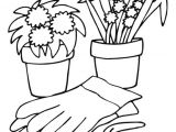 Coloriage Outils De Jardinage Des Fleurs De Muguet Et Un Rhododendron En Pot Avec Des Outils De
