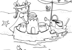 Coloriage Pour Moi Coloriage D Une Fillette sous Un Parasol Avec son Ch¢teau De Sable
