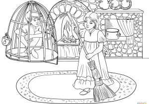 Coloriage sorcière Hansel Et Gretel Hansel is In Cell while Gretel is at Work Coloring Page