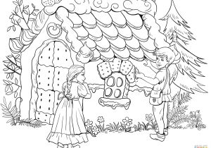 Coloriage sorcière Hansel Et Gretel Hansel Tastes A Bit Of the Roof Of the Gingerbread House Coloring