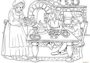 Coloriage sorcière Hansel Et Gretel the Witch Treats Children to Cakes Ice Creams and Can S Coloring