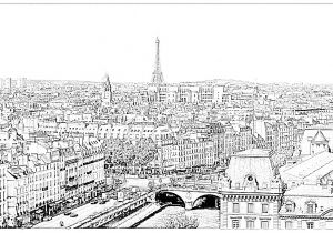 Coloriage Ville De Paris Coloriage France Paris En Fond La tour Eiffel à Imprimer