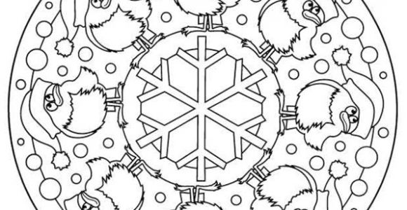 Coloriages Mandalas De Noel Un Dr´le De Mandala Posé D Oiseaux Et De Flocon De Neige