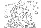 Joli Coloriage De Noel ページ概要の漫画クリスマス ツリー装飾品とギフトのぬりえ。クリスマス。新しい年。子供のための塗り絵 — ストック