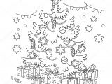 Joli Coloriage De Noel ページ概要の漫画クリスマス ツリー装飾品とギフトのぬりえ。クリスマス。新しい年。子供のための塗り絵 — ストック