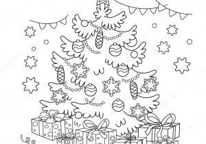 Joli Coloriage De Noel ページ概要の漫画クリスマス ツリー装飾品とギフトのぬりえ。クリスマス。新しい年。子供のための塗り絵 — ストック