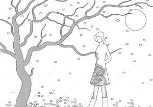 Modele Coloriage Feuille D Automne Femme Qui Marche En Automne Venteux Coloriage — Graphie Smk0473