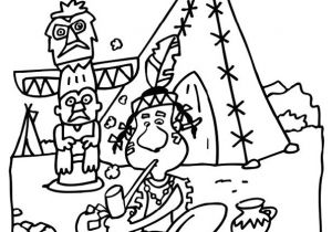 Tipi Coloriage Un In N Entrain De Fumer Le Calumet De La Paix Pr¨s D Un Tipi Et D